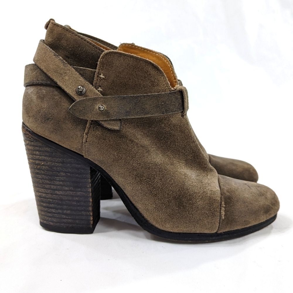 rag & bone Taupe Suede Wrap-Strap Block Heel Ankle Boots